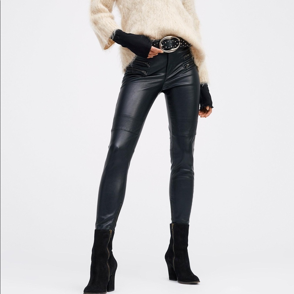 Free People Lennon Vegan (Leather) Zipper Skinny Black Pants